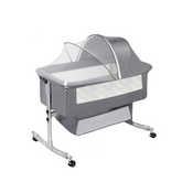 Crib with Mosquito Net, Storage Basket, and Wheels